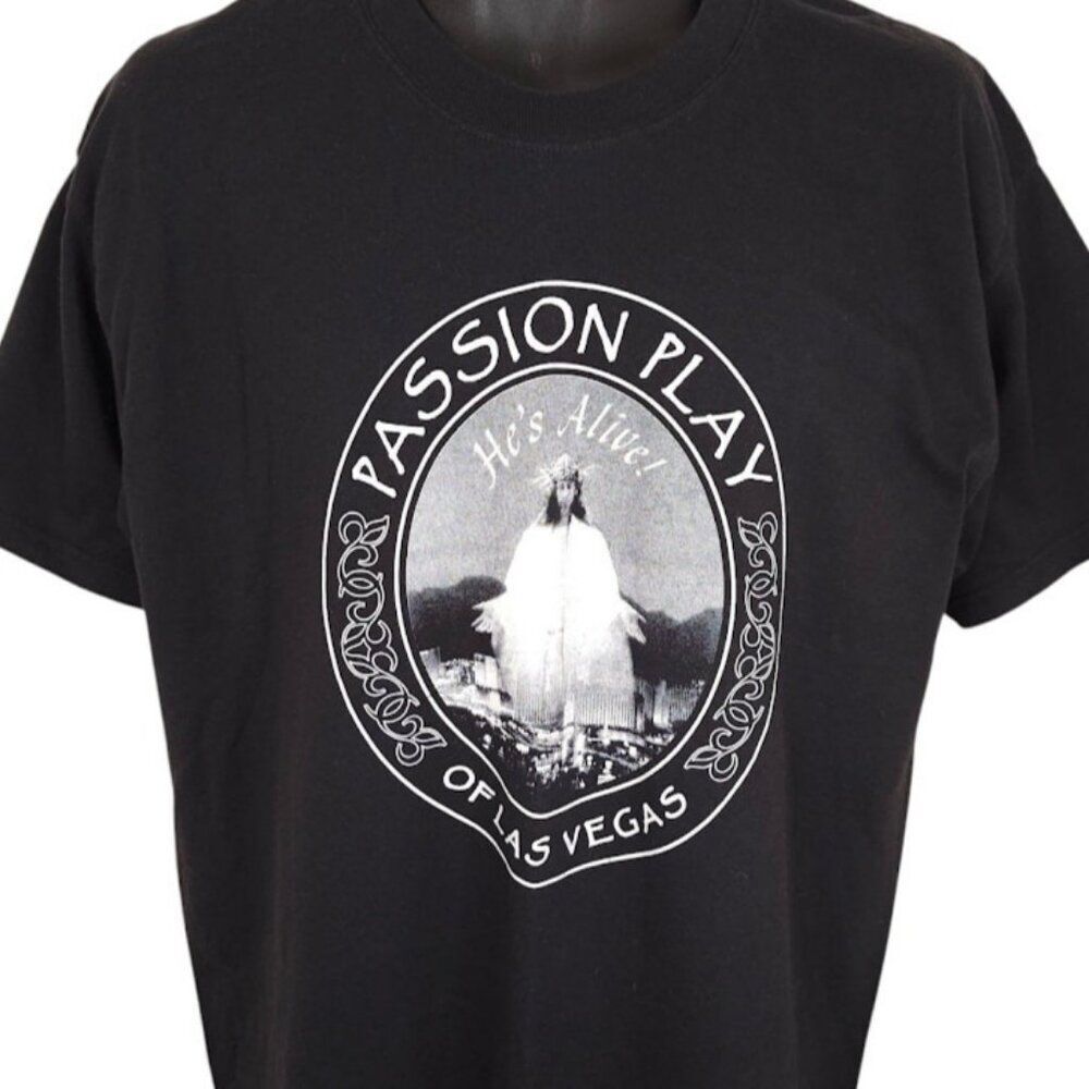 Vintage Passion Play T Shirt Mens Size Large Black 90s Las Vegas Easter